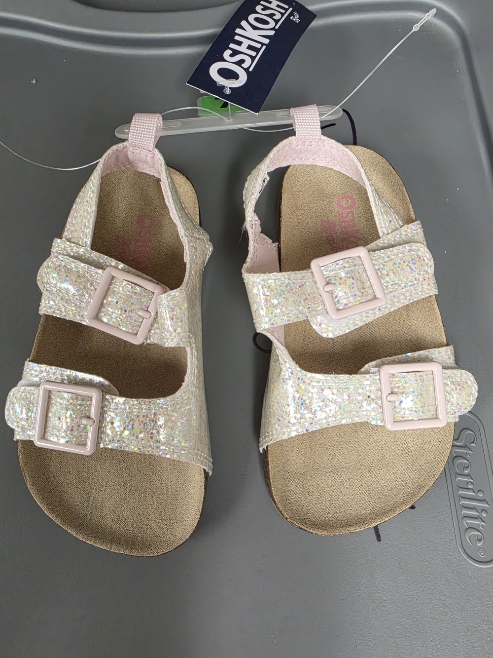 OshKosh B'gosh Iridescent Glitter Buckle Sandals in Light Pink